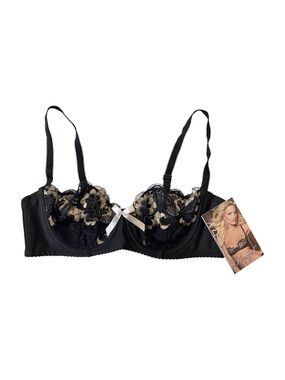 Dreamgirl Black Lace Underwire Bra with Contrast Gold Detail